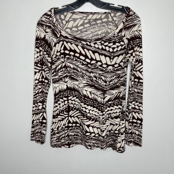 NORMA KAMALI Womens Scoop-Neck Organic Cotton Top Sz XS Brown-Ivory Print - Picture 1 of 8